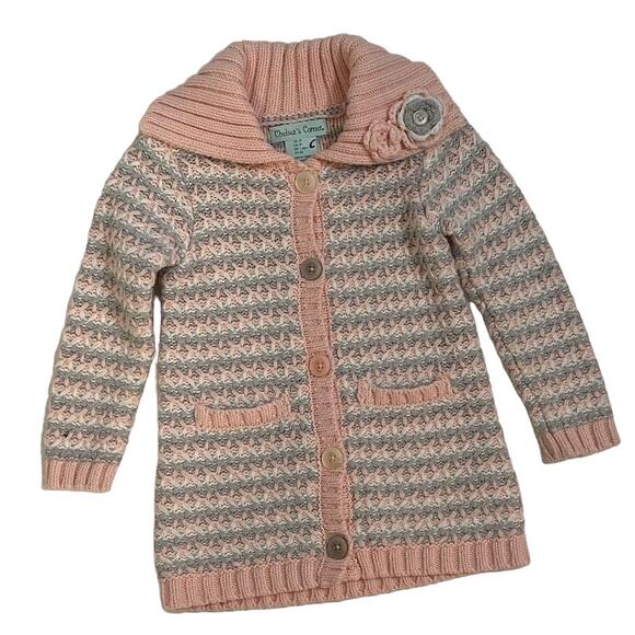 Chelsea's Corner Thick Knit Sweater/Cardigan Pink & Gray‎ Floral Accent Size 2T - Picture 11 of 11